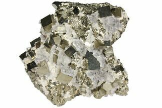 Calcite Encrusted Cubic Pyrite Crystal Cluster - Peru #133017
