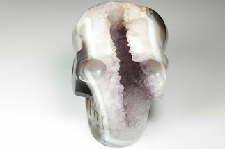 Polished Banded Agate Skull with Amethyst Crystal Pocket #190432