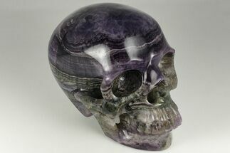 Realistic, Carved, Banded Purple and Green Fluorite Skull #199611