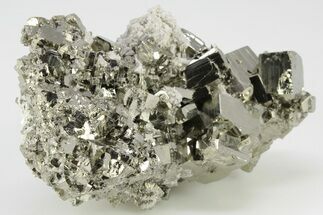 Gleaming, Cubic Pyrite Crystal Cluster with Quartz - Peru #202998