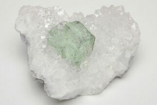 Green Cubic Fluorite Crystal Cluster on Quartz - China #205593
