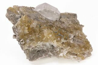 Gemmy, Yellow, Cubic Fluorite Cluster w/ Calcite - Moscona Mine #219075