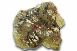 Sparkling Yellow Fluorite Cluster Over Pyrite and Hematite #258410