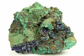 Sparkling Azurite Crystals on Fibrous Malachite - China #274620