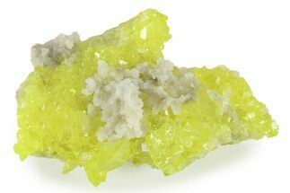 Yellow Sulfur Crystals on Fluorescent Aragonite - Italy #283249