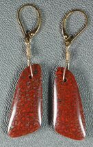 Vibrant, Red Agatized Dinosaur Gembone Earrings #33832