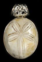 Polished Fossil Sand Dollar Pendant - Sterling Silver #38117