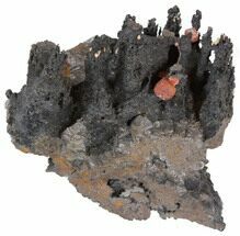 Small, Red Vanadinite Crystals on Manganese Oxide - Morocco #38488