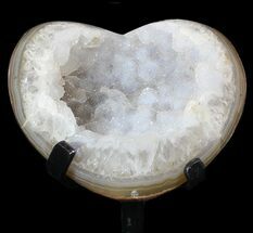 Polished, Agate Heart with Druzy Quartz - Metal Stand #62819