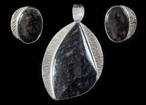 Agatized Dinosaur Bone (Gembone) Earrings & Pendant Set #69972