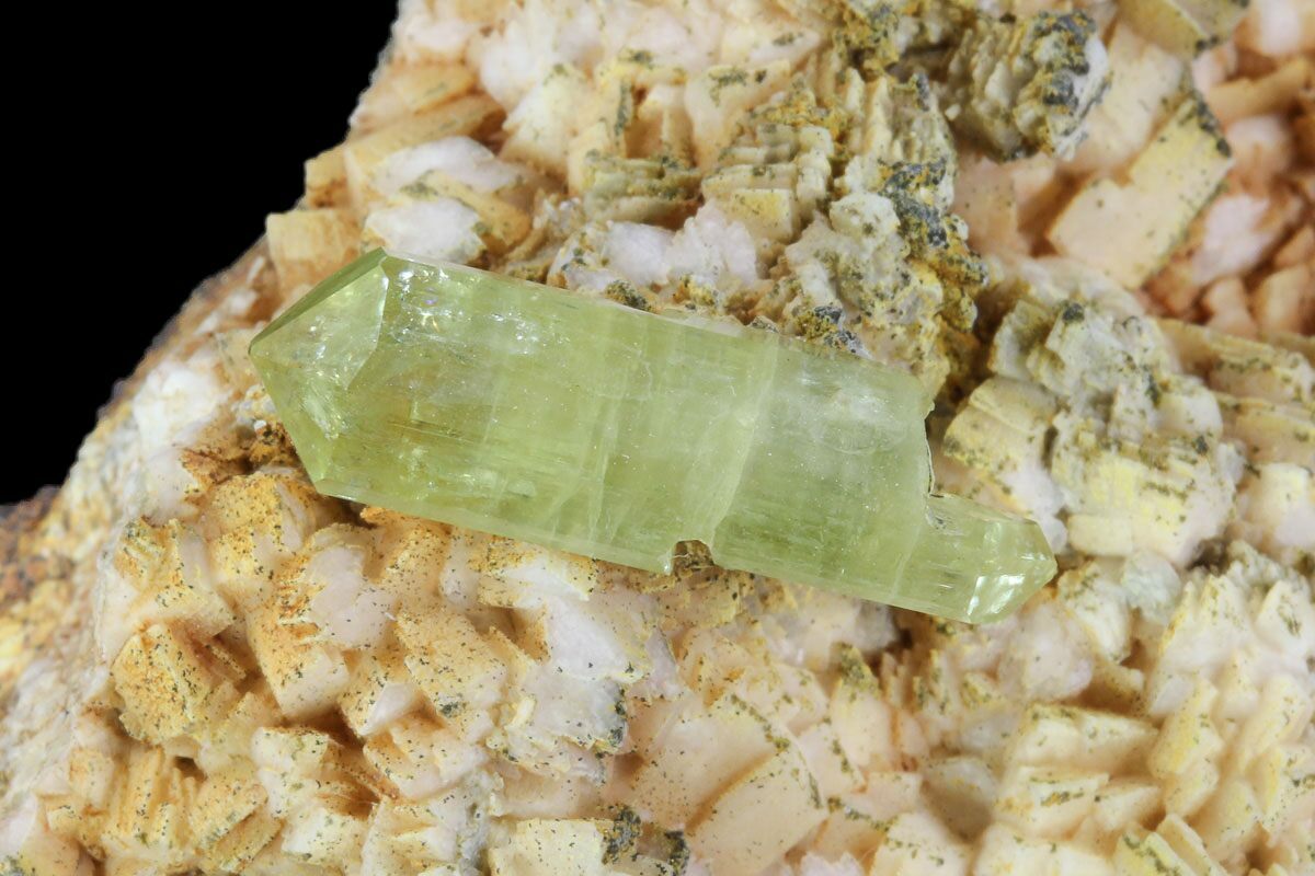 Lustrous, Yellow Apatite Crystal on Feldspar - Morocco #84316