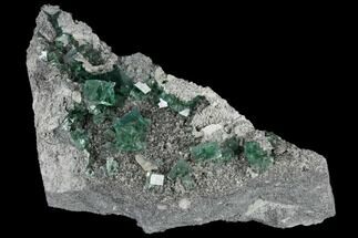 Green Cubic Fluorite with Calcite on Quartz - China #114025