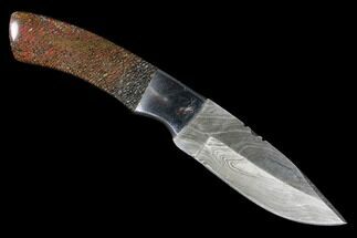 Damascus Knife With Fossil Dinosaur Bone (Gembone) Inlays #125252