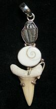 Trilobite & Fossil Shark Tooth Pendant #8510