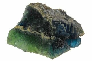 Blue-Green Stepped Fluorite Crystals on Quartz - China #127246