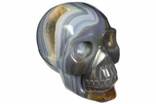 Polished Banded Agate Skull with Quartz Crystal Pocket #148116