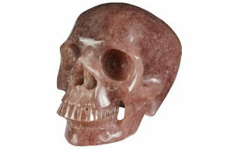 5" Realistic, Carved Strawberry Quartz Crystal Skull - Crystal #150856