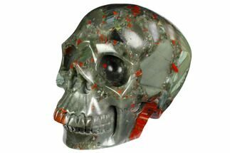 6.1" Realistic, Polished Bloodstone (Heliotrope) Skull  - Crystal #151198