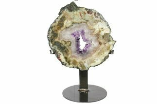7.8" Amethyst & Agate Slab With Metal Stand - Artigas, Uruguay - Crystal #153475