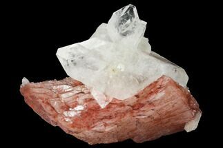 Clear Apophyllite Crystals on Red Heulandite - India #169013
