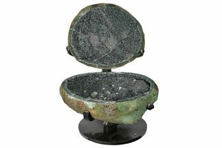 Green/Gray Quartz Jewelry Box Geode With Metal Stand #171864