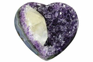 Dark Purple Amethyst Heart With Calcite Crystal - Uruguay #173220