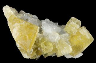 Yellow Cubic Fluorite Crystal Cluster On Quartz - Morocco #173958