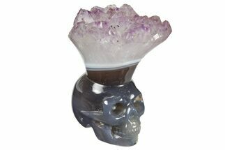 Polished Agate Skull with Amethyst Crown #181950