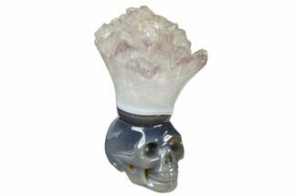 Polished Agate Skull with Amethyst Crown #181952