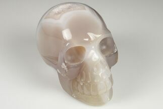 Polished Banded Agate Skull with Quartz Crystal Pocket #190480