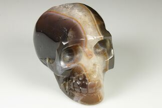 Polished Banded Agate Skull with Quartz Crystal Pocket #190482