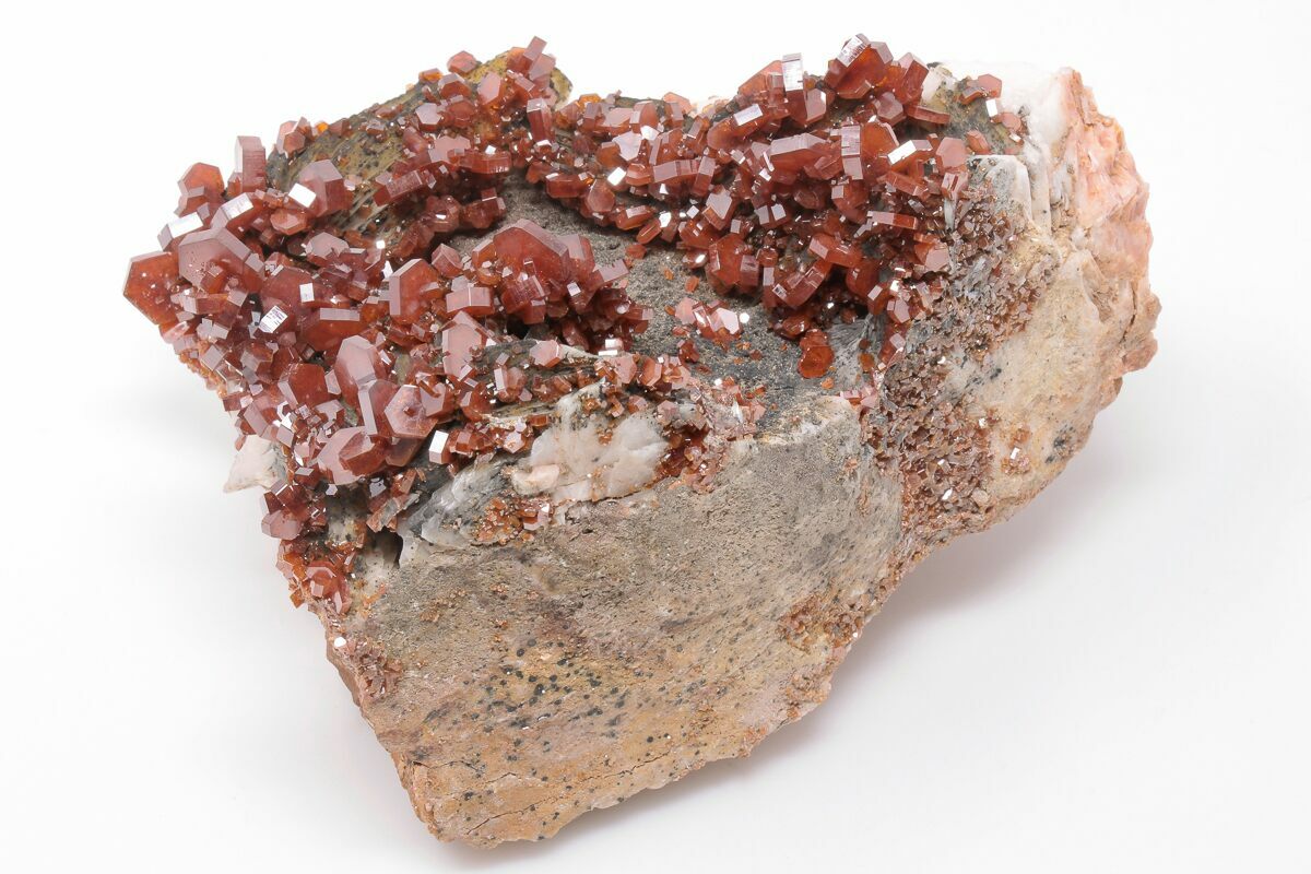 Vanadinite with Barite #11 vanadinite crystal barite red hexagonal crystals red crystals ruby red crystals orange crystals vanadium