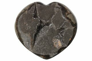 5.8" Polished Septarian Geode Heart - Black Crystals - Crystal #205484