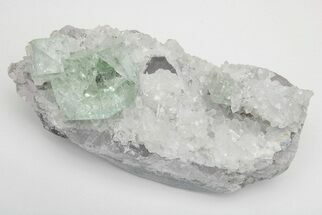 Glass-Clear, Green Cubic Fluorite Crystals on Quartz - China #205576
