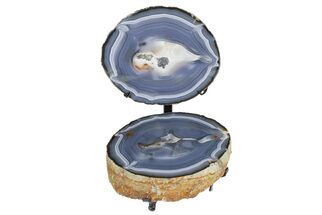 Blue-Banded, Brazilian Agate Nodule On Metal Stand #206974