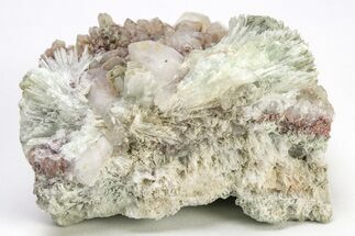 Green, Bladed Prehnite Crystals with Quartz - Morocco #214946