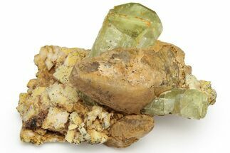 Lustrous, Yellow Apatite Crystals With Calcite & Feldspar - Morocco #221022