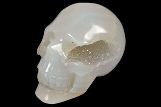 Polished Banded Agate Skull with Quartz Crystal Pocket #237012