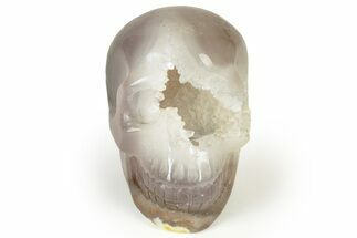 Polished Banded Agate Skull with Quartz Crystal Pocket #237071