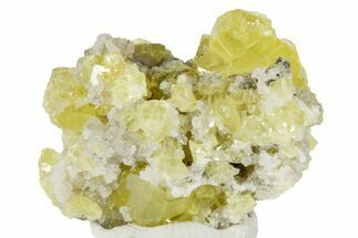 Striking Sulfur Crystals on Fluorescent Aragonite - Italy #238414