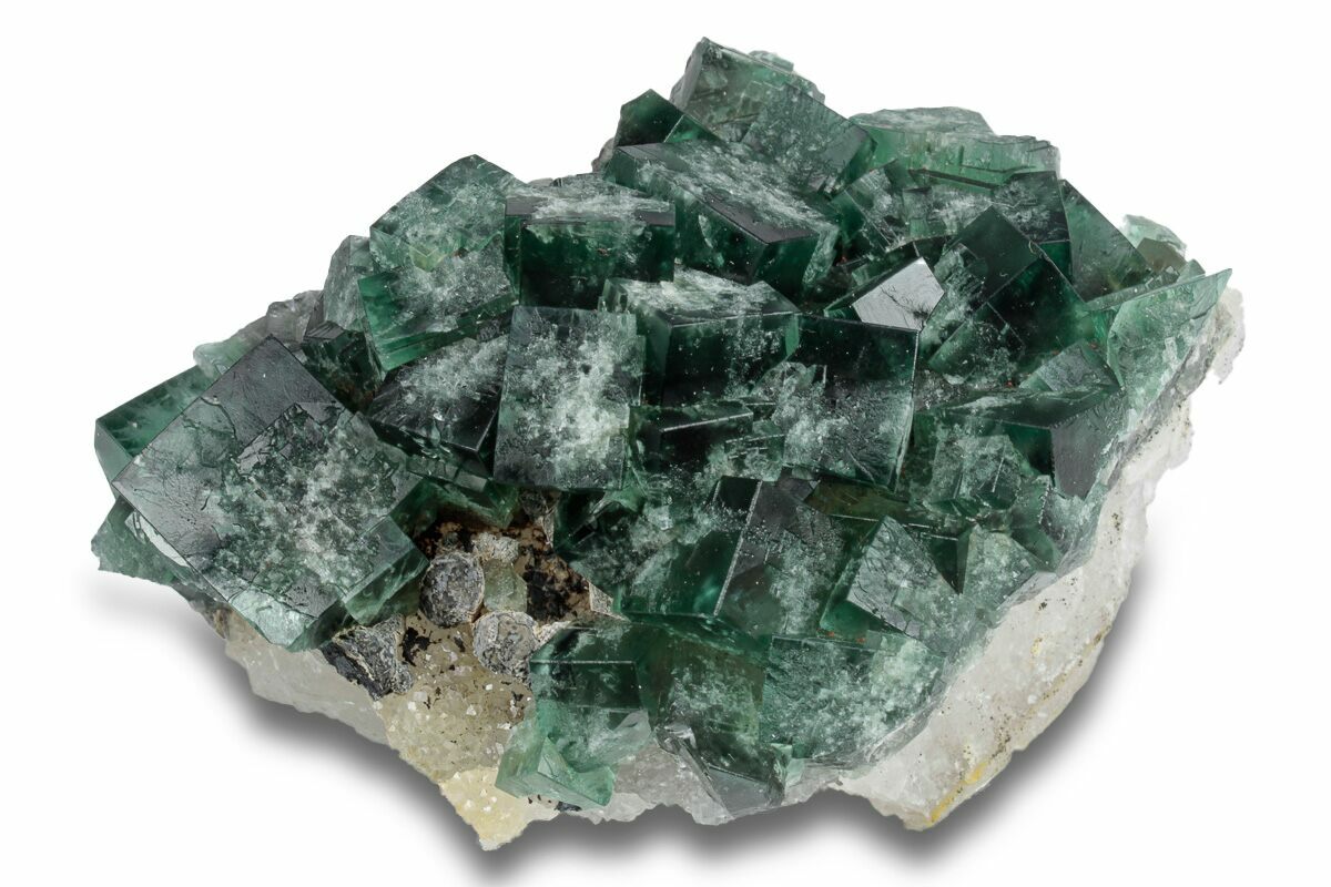 3" Fluorescent Green Fluorite On Quartz Diana Maria Mine, England