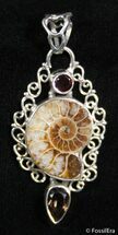 Beautiful Ammonite Pendant With Topaz And Garnet #2470