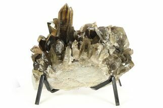 Dark Smoky Quartz Crystal Cluster on Metal Stand - Brazil #274477