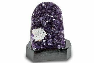 Sparkly Amethyst & Calcite Cluster With Wood Base - Uruguay #275642