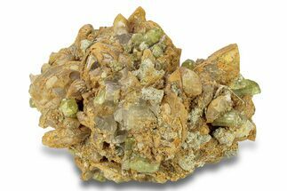 Lustrous, Yellow-Green Apatite Crystals on Calcite - Morocco #277801