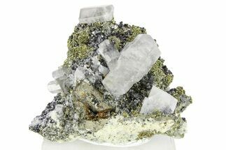 Columnar Calcite Crystals on Pyrite and Quartz - Fluorescent! #281680