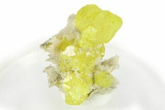 Yellow Sulfur Crystals on Fluorescent Aragonite - Italy #283257