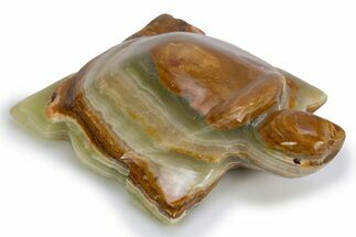 Carved Green Banded Calcite Turtle - Pakistan #301370