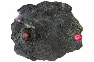 Plate of Three Red Embers Garnets in Graphite - Massachusetts #313538