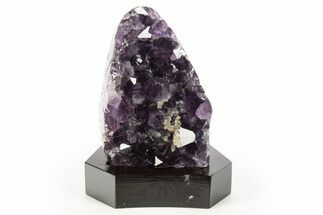 Deep Purple Amethyst and Calcite Geode With Wood Base - Uruguay #314207